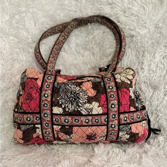 Vera Bradley Large Satchel Handbag in Mocha Rouge Retired Pattern 14”x9”x4.5” - Picture 1 of 4